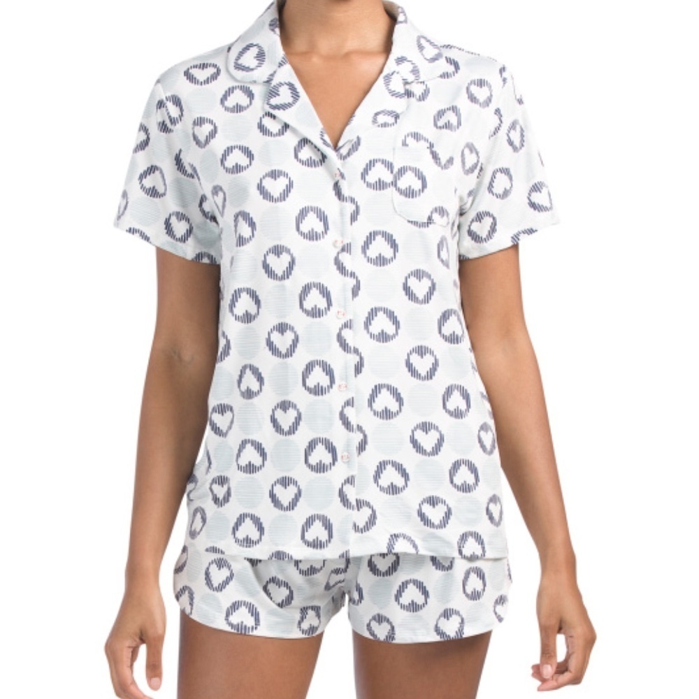 New ED Ellen Degeneres 2 Piece Short Sleeve Notch Top and Shorts Pajamas PJs Set